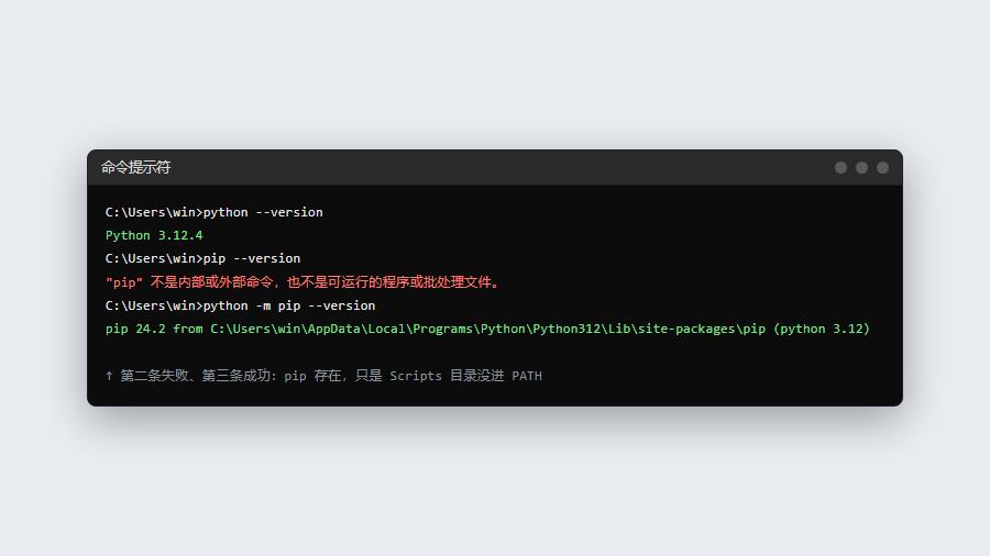 win11命令提示符执行python和pip版本检查命令