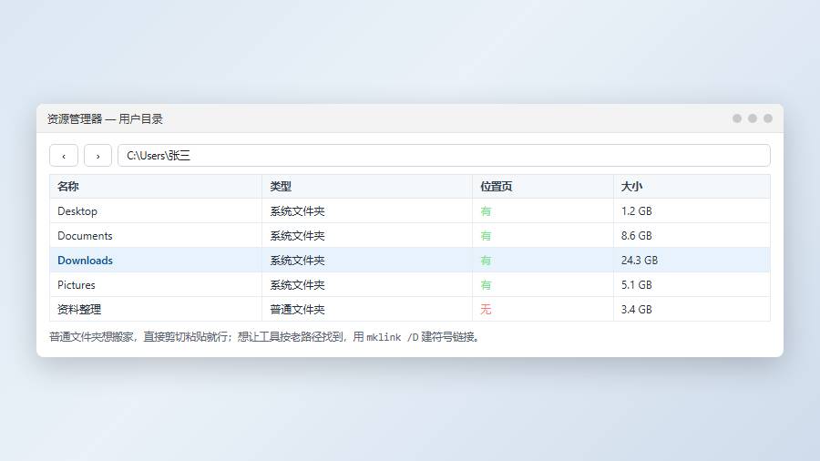 在位置页修改系统文件夹路径并移动文件