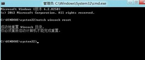 输入“netsh winsock reset”